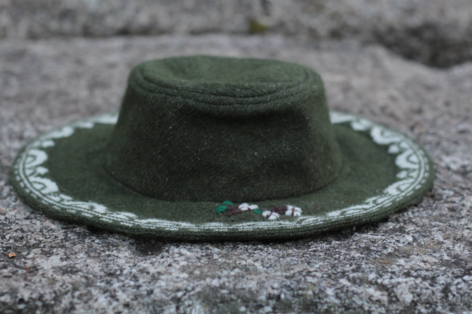 Unisex green wool hat close up product shot front view